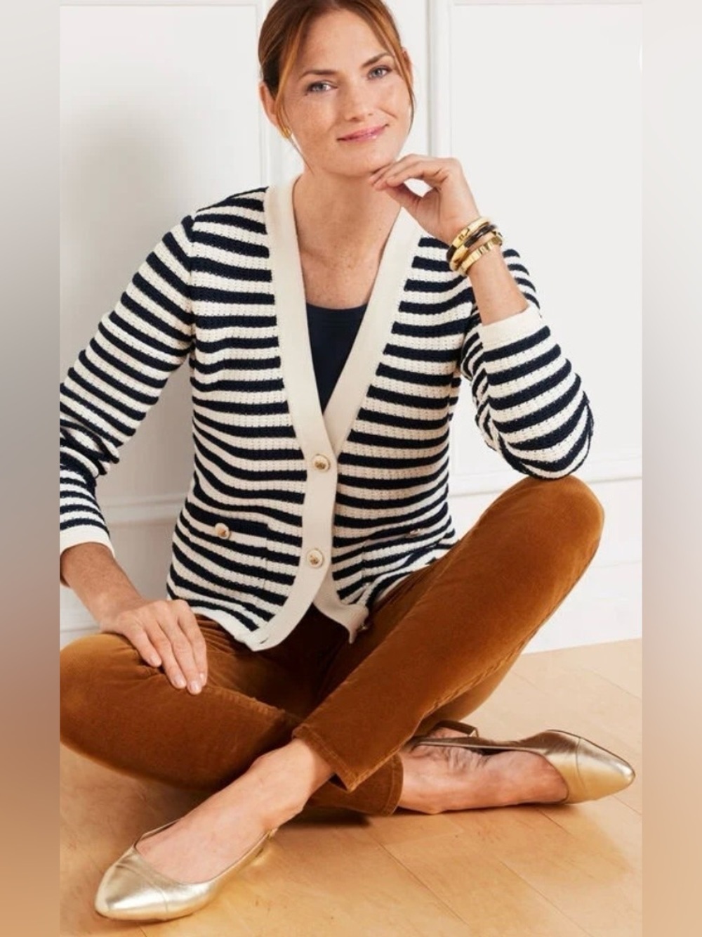 Talbots - Kate Striped Black & White Cardigan - Size Large